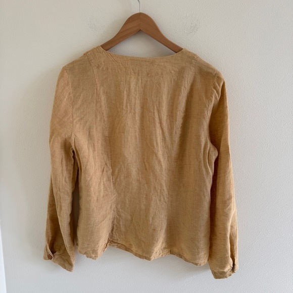 FLAX Linen Button Up Orange Yellow Wheat color Small - Picture 7 of 9